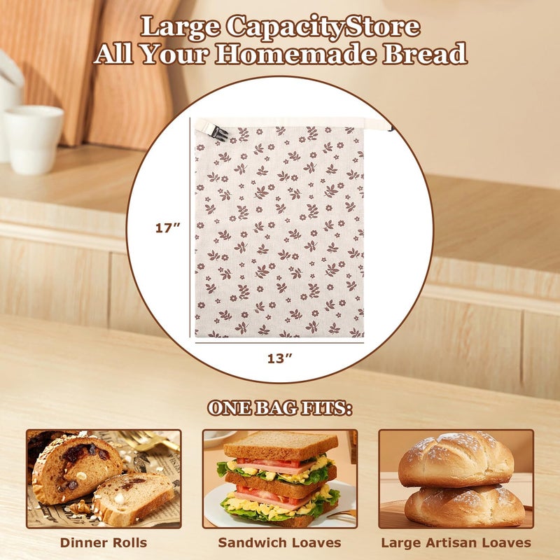 Vakeen Beeswax Bread Bags, Reusable Organic Linen Beeswax Bread Bag for Sourdough, Keep Fresh and Large Capacity Portable Sourdough Storage Bags & 3 Beeswax Wraps for Gifting, Must-Have Baking Accessories - Image 4